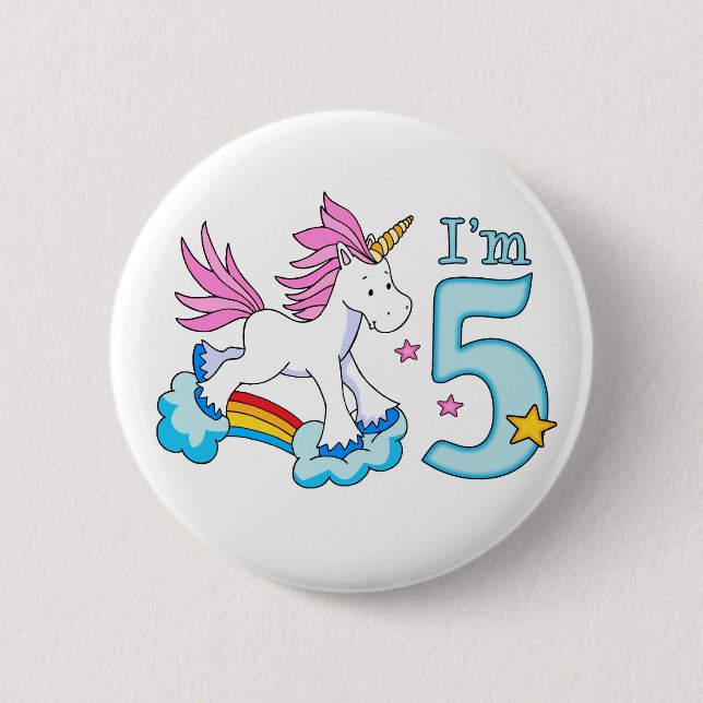 Unicorn Rainbow 5th Birthday 6 Cm Round Badge (Front)