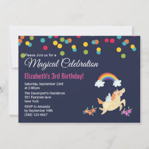 Unicorn Rainbow and Clouds Birthday Invite