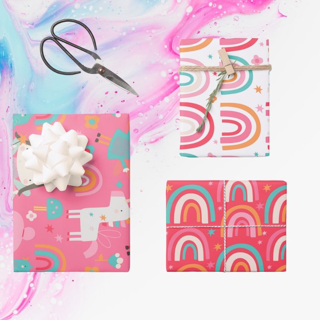 Unicorn Rainbow And Faerie Coordinating Pattern Wrapping Paper Sheet (Creator Uploaded)