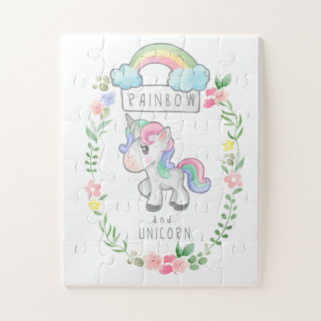 Unicorn Rainbow and Flowers Jigsaw Puzzle (Vertical)