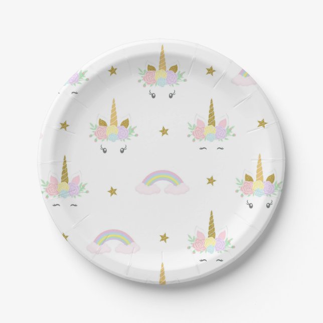 Unicorn Rainbow Baby Shower Paper Plates (Front)