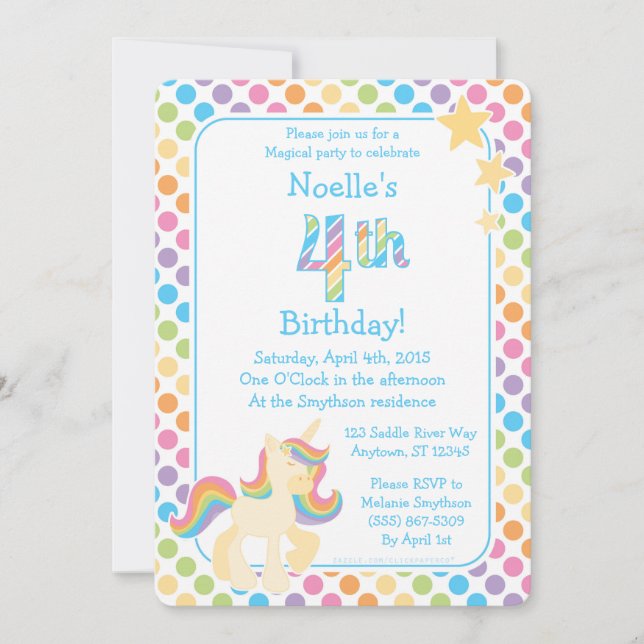 Unicorn Rainbow Birthday Invitation (Front)