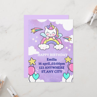 Unicorn Rainbow Birthday Invitation Invitation