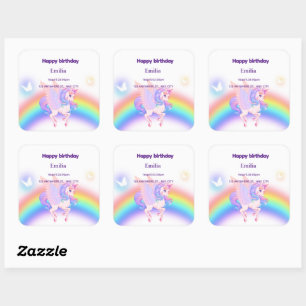 Unicorn Rainbow Birthday Invitation Sticker