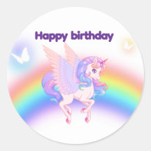 Unicorn Rainbow Birthday Invitation Sticker