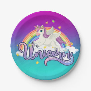 Unicorn Rainbow Birthday Magical Whimiscal  Paper Plate