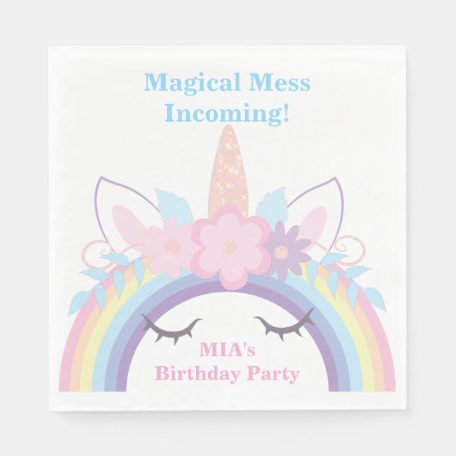 Unicorn Rainbow Birthday Napkins Editable (Front)