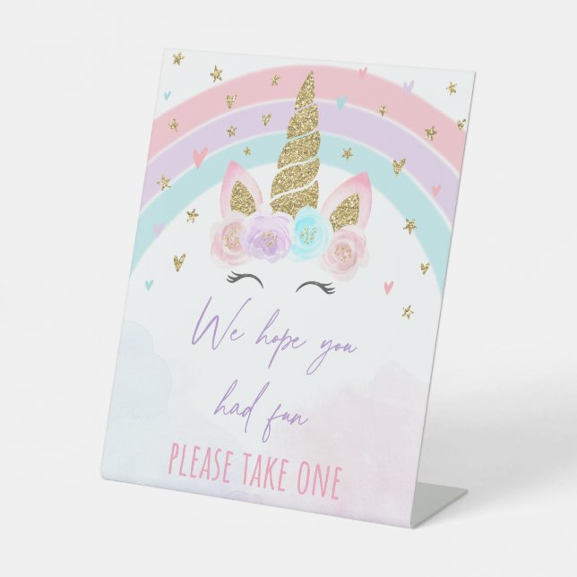 Unicorn Rainbow Birthday Party Favour Pedestal Sign (Front)