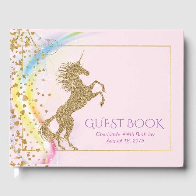 Unicorn Rainbow Birthday Party Guest Book (Front)