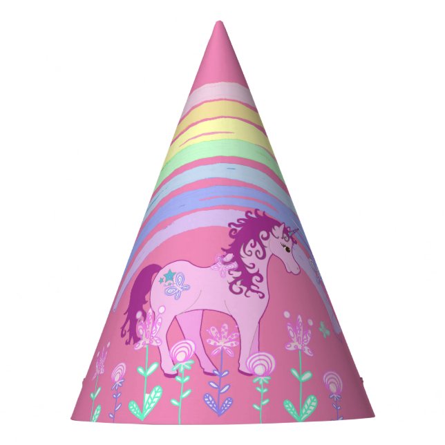 Unicorn & Rainbow Birthday Party Party Hat (Front)