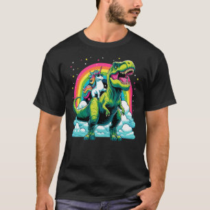Unicorn Rainbow Birthday Party Unicorn Riding Dino T-Shirt