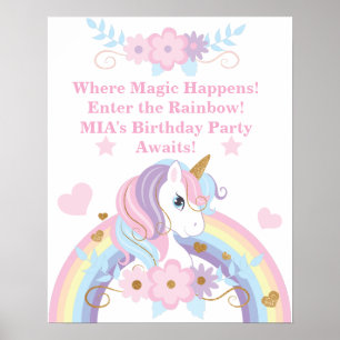 Unicorn Rainbow Birthday Poster Editable