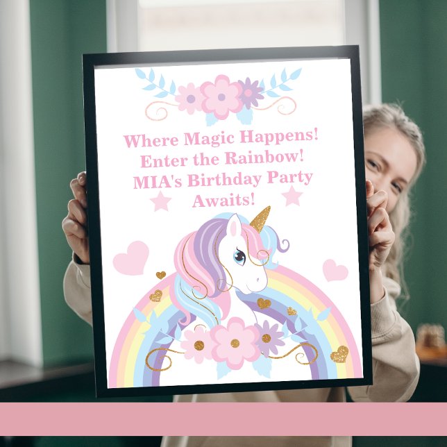 Unicorn Rainbow Birthday Poster Editable (Creator Uploaded)