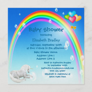 Unicorn, Rainbow & Bubbles Baby Shower Invitation
