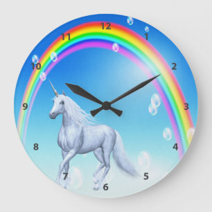 Unicorn, Rainbow & Bubbles Large Clock