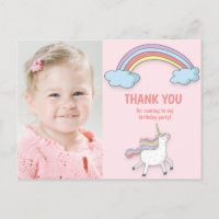 Unicorn Rainbow Child's Photo Birthday Thank You