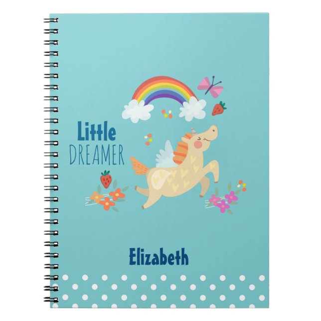 Unicorn Rainbow Clouds and Flowers Little Dreamer Notebook (Front)