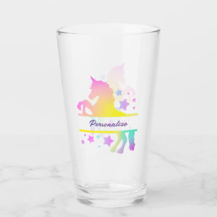 Unicorn Rainbow Colours Stars Personalised Glass