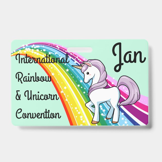 Unicorn & Rainbow Convention Badge Personalise ID Badge (Front)