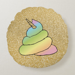 Unicorn Rainbow Crap Emoji Poop Emoji With Face Round Cushion