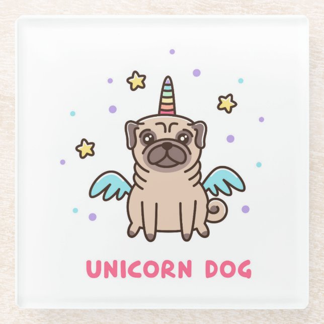 Unicorn Rainbow Dog Glass Coaster (Front)