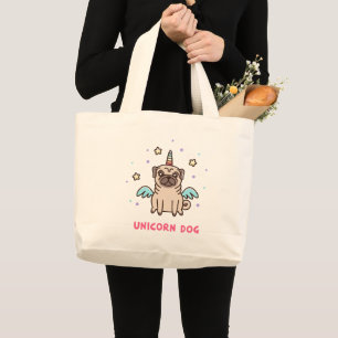 Unicorn Rainbow Dog Large Tote Bag