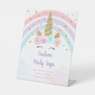 Unicorn Rainbow Editable Birthday Pedestal Sign
