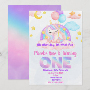 Unicorn Rainbow First Birthday Party Invitation