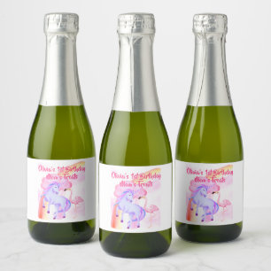 Unicorn Rainbow Flamingo Girls Birthday Party Mum Sparkling Wine Label