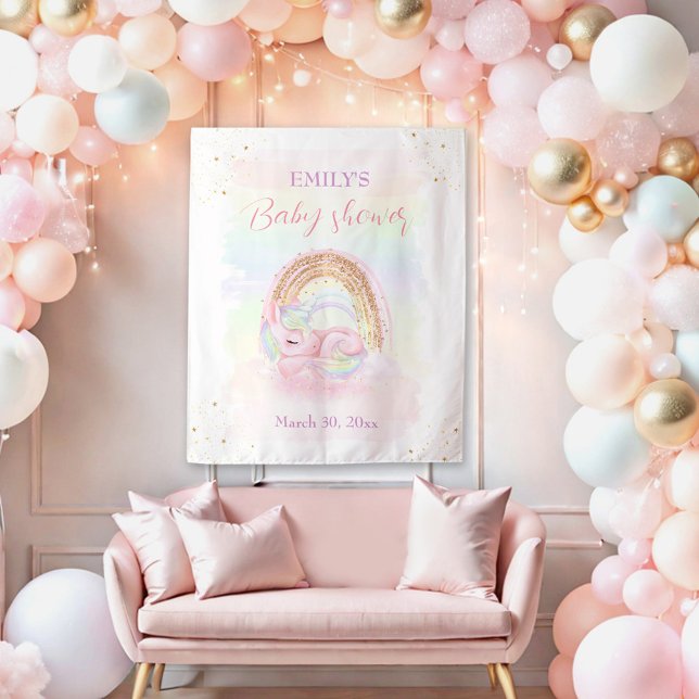 Unicorn Rainbow Girl Baby Shower Backdrop Tapestry (Unicorn Rainbow Girl Baby Shower Backdrop Tapestry)