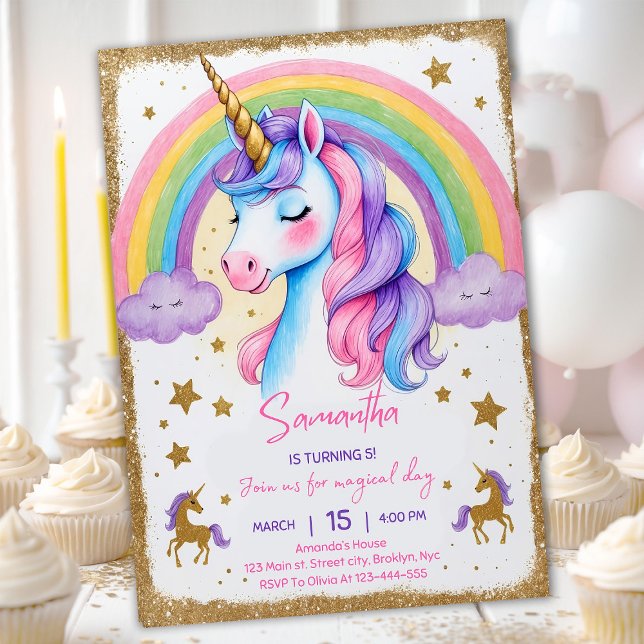 Unicorn Rainbow Girl’s Birthday Party Digital Invi Invitation (Creator Uploaded)