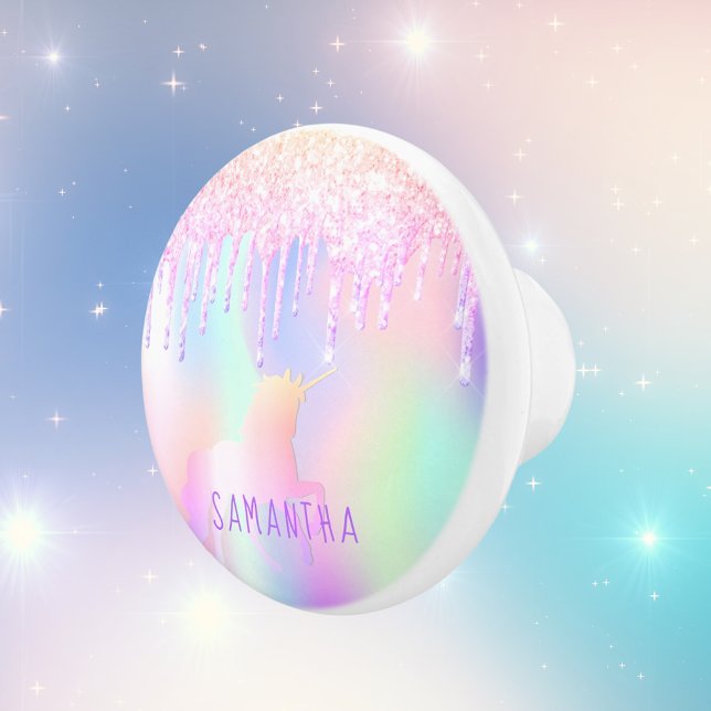 Unicorn rainbow glitter drips girl ceramic knob (Creator Uploaded)