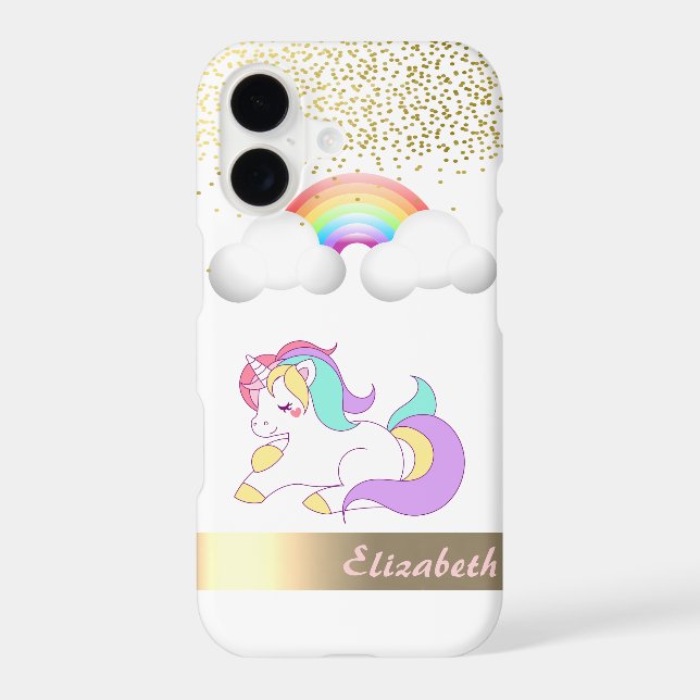 Unicorn, Rainbow, Gold Confetti - Personalised (Back)