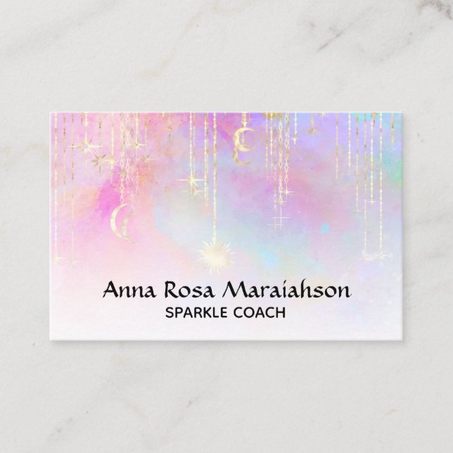 *~* Unicorn Rainbow Gold Sparkle Glitter Sun Moon Business Card (Front)