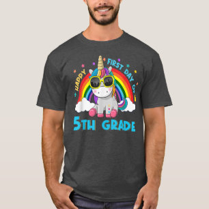Unicorn Rainbow Happy First Day Of 5th Grade Back T-Shirt