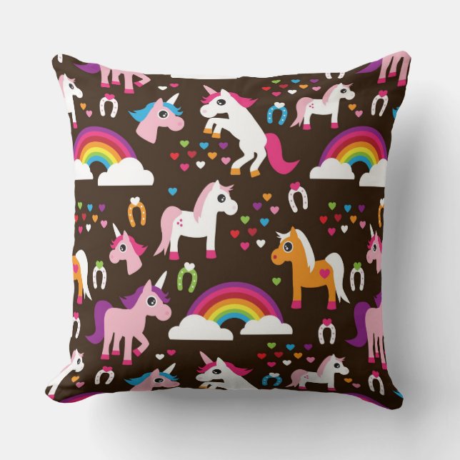 unicorn rainbow kids background horse cushion (Front)