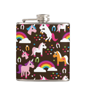 unicorn rainbow kids background horse hip flask