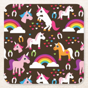 unicorn rainbow kids background horse square paper coaster