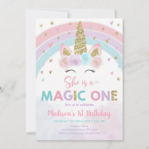 Unicorn Rainbow Magic First Birthday Invitation