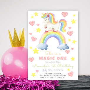 Unicorn Rainbow Magic One First Birthday Invitation