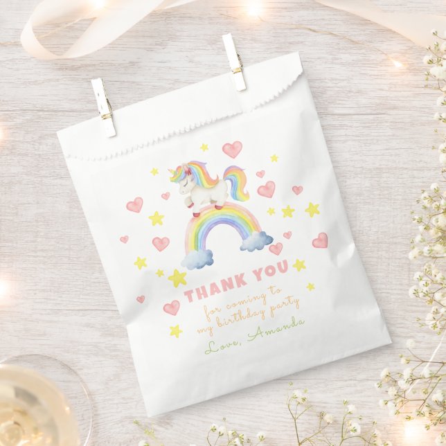Unicorn Rainbow Magic One First Birthday Thank you Favour Bags (Clipped)