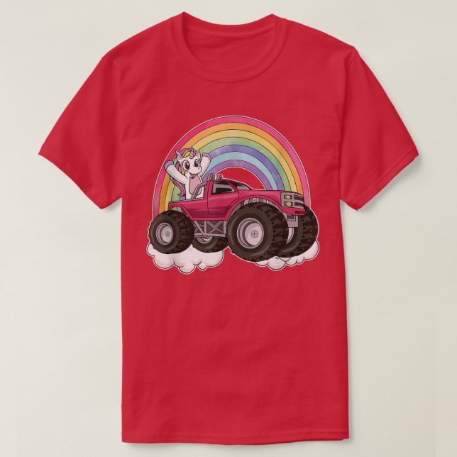 Unicorn Rainbow Monster Truck Big Car  T-Shirt (Design Front)
