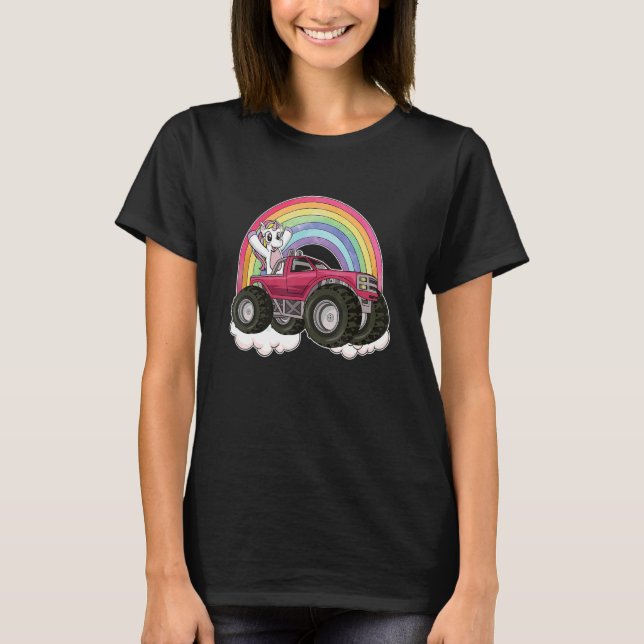 Unicorn Rainbow Monster Truck Big Car T-Shirt (Front)