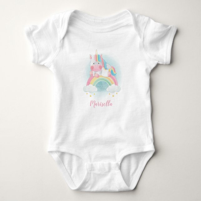 Unicorn Rainbow Name Personalised Baby Bodysuit (Front)