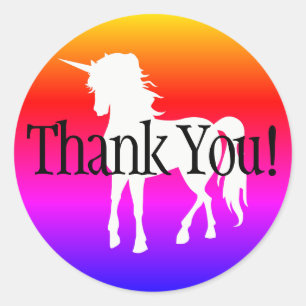 Unicorn Rainbow Ombre Thank You Classic Round Sticker