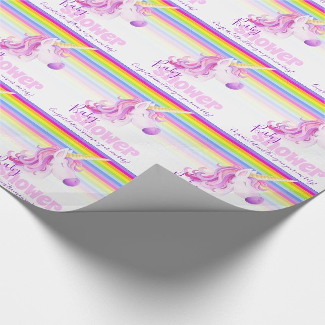 Unicorn rainbow personalised baby shower wrapping paper (Corner)