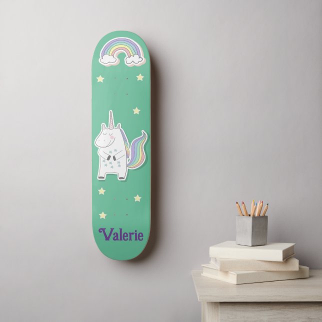 Unicorn Rainbow Personalised Skateboard (Wall Art)