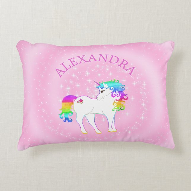Unicorn Rainbow Pink Cute Customised Decorative Cushion (Front)