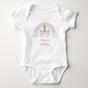Unicorn Rainbow Pink Gold 1st Birthday Baby Bodysuit