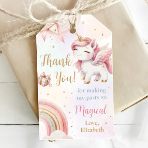 Unicorn Rainbow Pink Gold Pastel Birthday Gift Tags